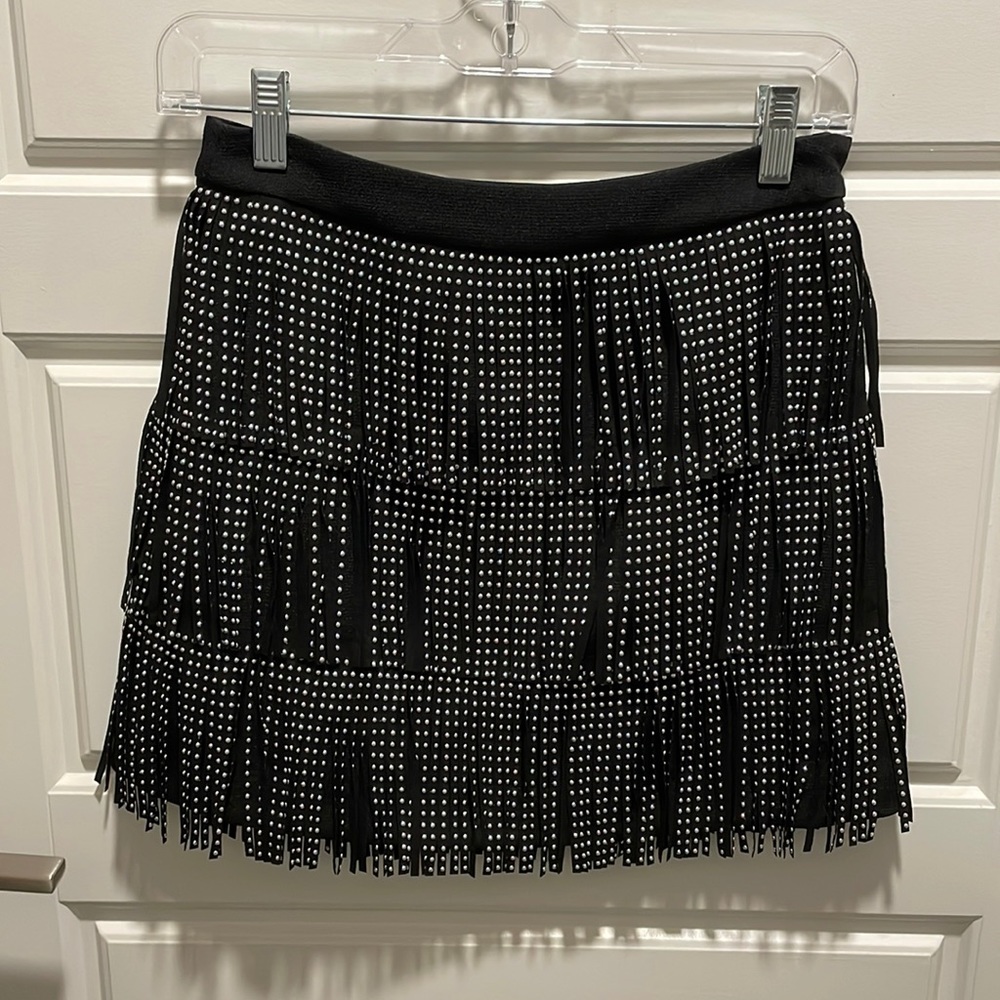 Black Studded Fringe Mini Skirt
